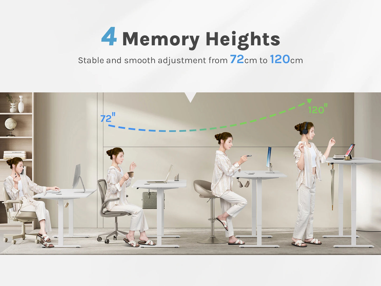 WOLTU Elektrischer stehender Computertisch, höhenverstellbarer, ergonomischer Arbeitstisch mit USB-Ladeanschluss und Speichersteuerung