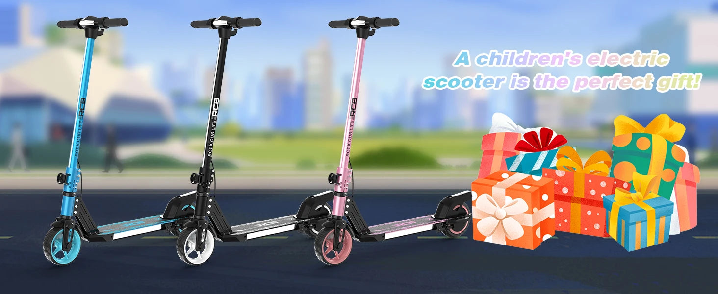 RCB R12 Electric Scooter for Kids Age 6-12, Colorful Lights, 6.5" Foldable E Scooter, LED Display, Lightweight Electric Scooter.
