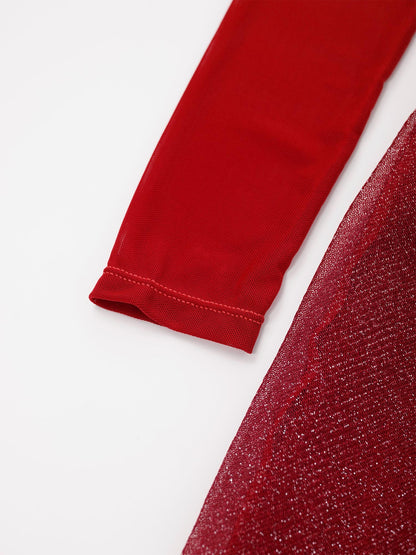 Kinder Mädchen Eiskunstlauf Kostüm Ballett lyrische Tanz gymnastik Trikot Kleid Langarm glänzend Mesh Performance Dance wear