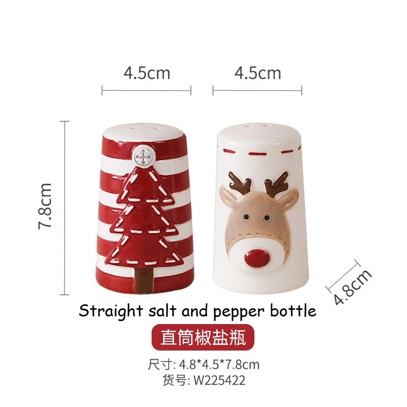 Nordic Stitching Santa Claus Dishes Plates Tableware Set Embossed Sealed Jar Seasoning Jar Western Ceramic Flat Plate Cup