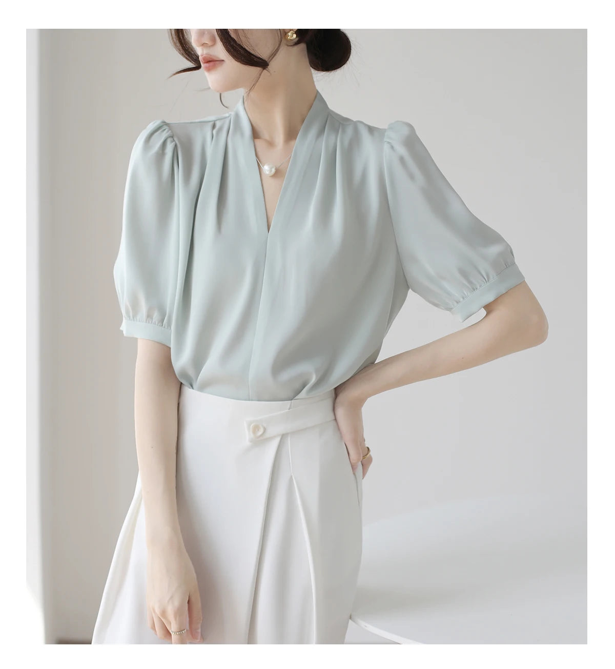 2025 Fashion Summer Short Sleeve V-Neck Women Blouse White Blouse Shirt Women Tops Blouses Shirts Blusas De Mujer Camisas P856