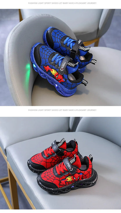 LED Casual Sneakers Red Black For Spring Boys Cartoon Mesh Outdoor Shoes Children Lighted Non-slip Shoes Size 21-30.