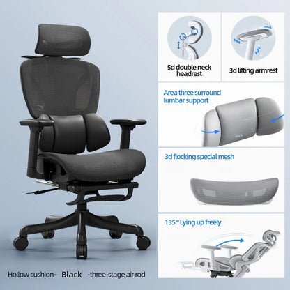 Gaming-Computerstuhl, ergonomischer Heimbürositz, 135-Grad-Backung mit Fußstütze, Lordosenstütze, höhenverstellbarer Sessel