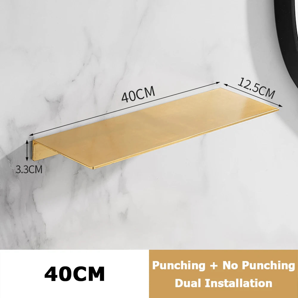 20/30/40/50CM Gebürstet Gold Wand Regal Badezimmer Lagerung Rack Küche Wand Regal Badezimmer Dusche Regale Hause Zubehör