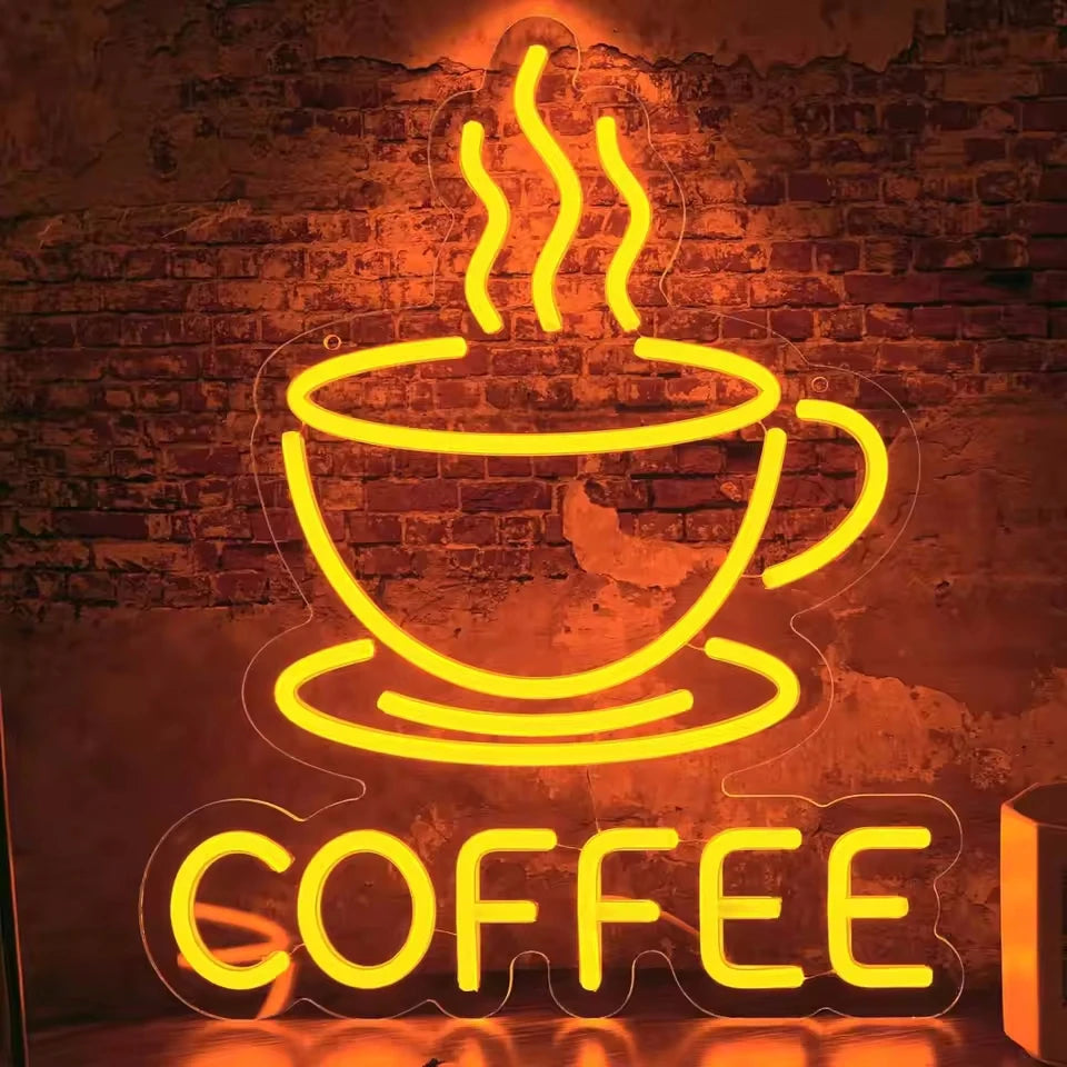 Kaffee-Leuchtreklame, Neon-LED-Schild für Café, Cafeteria, Restaurant, leuchtende Geschäftsschilder, Wanddekorationen für Zuhause, Lichter.