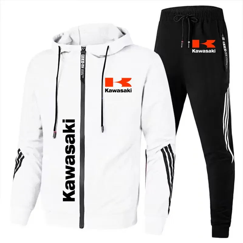 Kawasaki Motorcycle Racing Team Men Hoodie Pant Sets Spring Autumn Casual Male Zipper Sweatshirt Pants Suit 2024 Sport Coat Set.