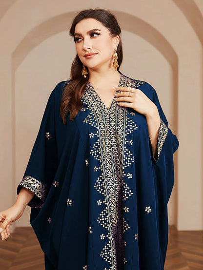 Wow! Langarm-Abaya in Übergröße mit Goldfolie – atemberaubendes arabisches Kleid, steigern Sie Ihren Stil für jede Veranstaltung!