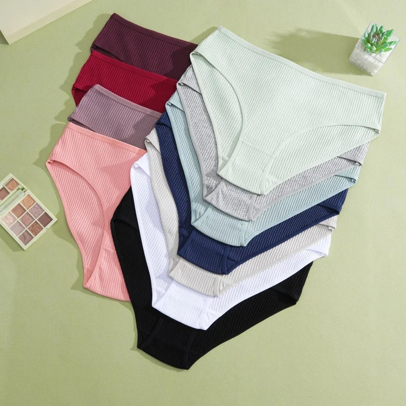 5PCS Women's Cotton Panties Sexy Low Waist Briefs Striped Underpants Female Comfortable Stretch Lingerie Ladies Soft Underwear.
