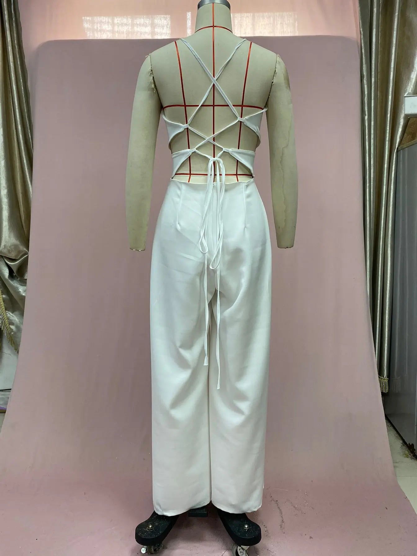 Women Sexy Jumpsuits Backless V-neck Spaghetti Strap Lace-up New Summer Sleeveless Elegant Street Wide-leg Pants Long Rompers