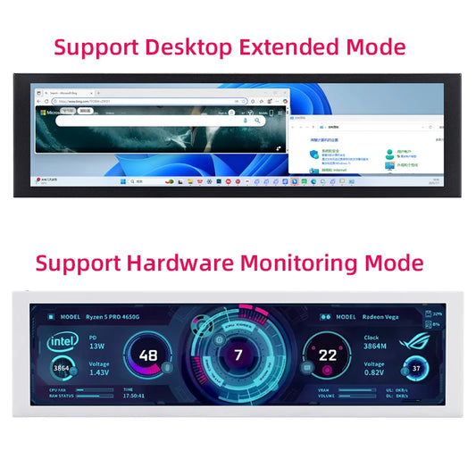 TURZX 8.8 Inch USB Secondary Screen Type-C Desktop Extended Display TF Card Play 1920*480 IPS LCD CPU RAM GPU Monitor NO AIDA64.