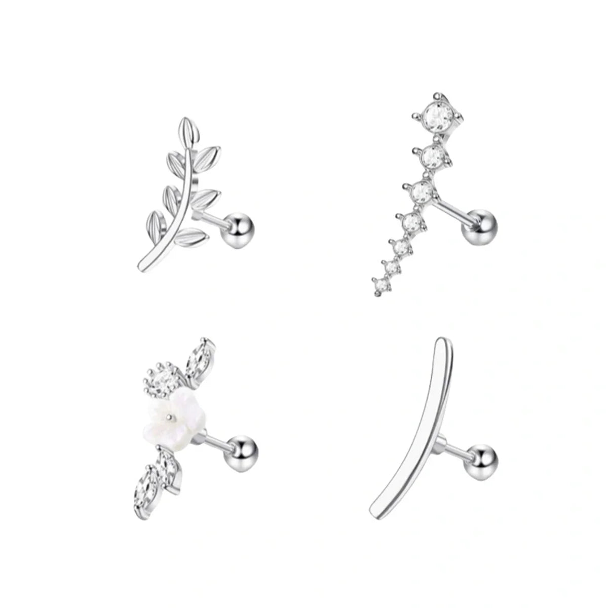 1/4/6/8Pcs 16G Stainless Steel Screw Back Stud Earrings for Women,Cubic Zerconia Cartilage Conch Helix Ear Piercing Jewelry.