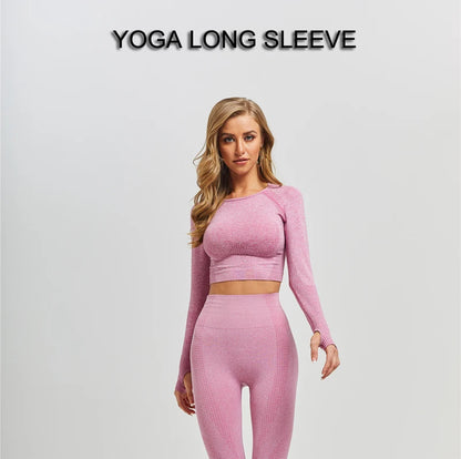 Women Seamless Long Sleeve Crop Top Yoga Shirts with Thumb Hole Running Fitness Workout Gym Sports Top Shirts Sportswear.
