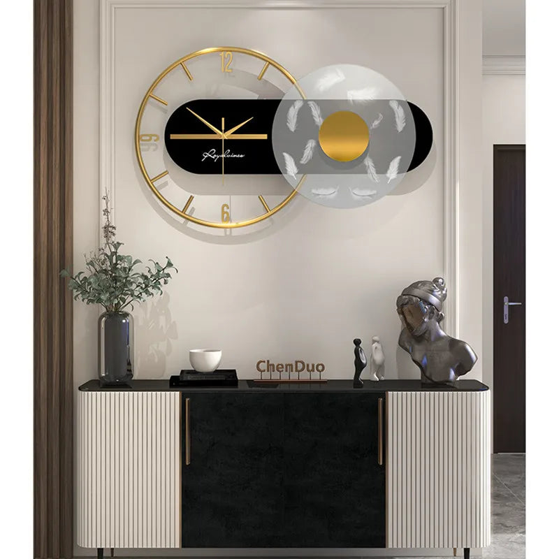 60x36cm Große Wanduhr Moderne Design Feder Luxus Licht Stille Metall Wand Uhr Home Decor Wohnzimmer esszimmer Uhren
