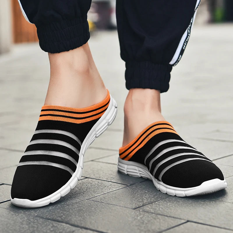New large size men's casual sneakers fashion outdoor walking men's half slippers mesh surface breathable men's sneakers.
