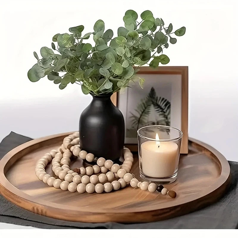 Round Wooden Decorative Serving Tray for Coffee Table and Home Decor, Round Wood Tray for Table Centerpiece, Small Candle Tray.