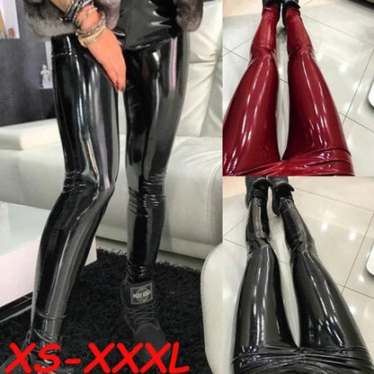 Women Sexy Pu Leather Leggings Big Size Bright Leggings Outdoor Walking Jogging High Waist Butt Liftting Casual Yoga Pants.
