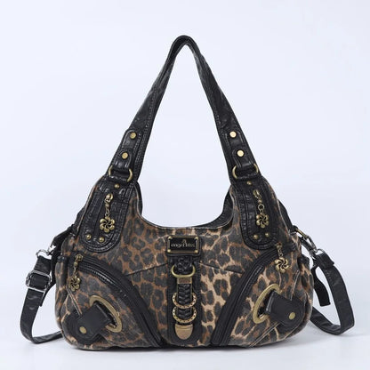 Angelkiss Women Handbags Leopard Shoulder Bag Top-handle Handbag Fashion Satchel Dumpling Shoulder Bag Tote Hobos Large Purse.