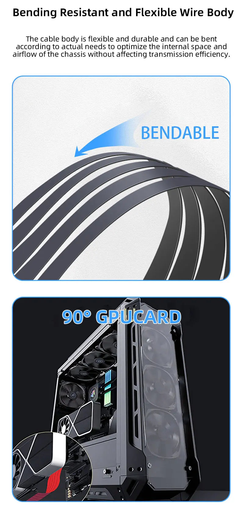 TEUCER PCI-E 4.0 X16 Riser Cable Video Card Extension Shielded Flexible 90° Mounting GPU Extension Cord Black/White.