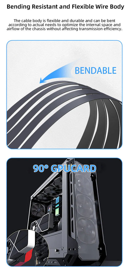 TEUCER PCI-E 4.0 X16 Riser Cable Video Card Extension Shielded Flexible 90° Mounting GPU Extension Cord Black/White.