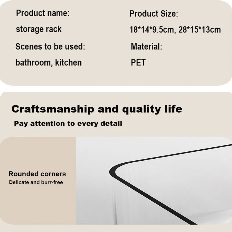 An der Wand montierte Dusch-Shampoo-Racks, Regale, Organizer, nicht bohrend, abnehmbares, transparentes PET-Material, Badezimmer-Aufbewahrungsregal