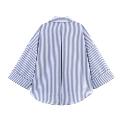 MUJER Women's Shirts Striped Oversize Shirts for Women Wide Sleeve Casual Shirts and Blouses Woman White Summer Loose Tops Woman.