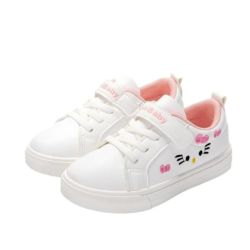 2023 Children's Little White Shoes Girls' Student Flat Bottom Casual Sports Shoes Low Top Spring Korean Plate Shoes.