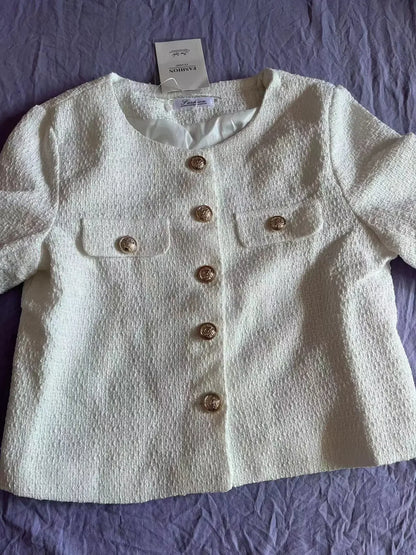 Frühling und Herbst Koreanische Mäntel Frauen Jacke Neue Französisch Wolle Tweed Mantel Mode High-end-Gold Taste Kurze Schlanke temperament