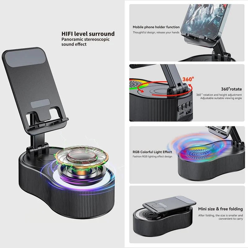 New Cell Phone Holder Stand With LDE Light Bluetooth Speaker Adjustable Tablet Bracket Support Portable Wireless Loudspeaker.