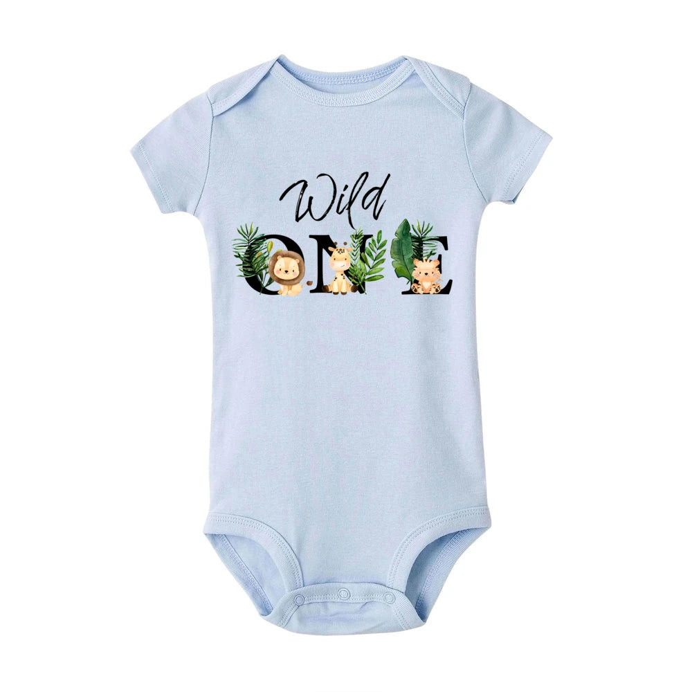 Wild One&Tier Muster Druck Jungen Neugeborenen Strampler Sommer Casual Kurzarm Säugling Body Baby der ersten Geburtstag Kleidung.