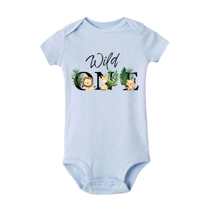 Wild One&Tier Muster Druck Jungen Neugeborenen Strampler Sommer Casual Kurzarm Säugling Body Baby der ersten Geburtstag Kleidung.