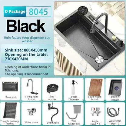 High-end stainless steel Kitchen Sink Matte Square Kitchen Accessories Large Single Sink Wash Basin With Faucet