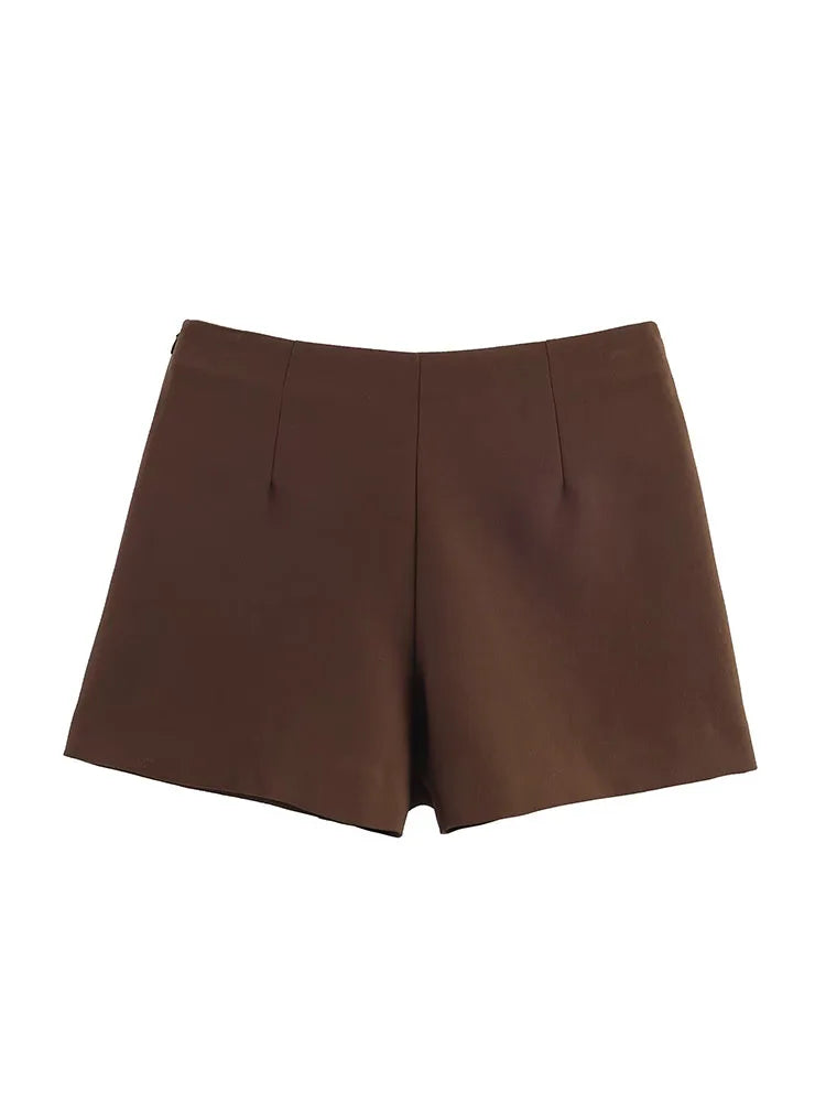 2025 Women Summer Shorts Skirts Casual Solid High Waist Side Zipper Asymmetry Female Elegant Street Shorts Clothing.