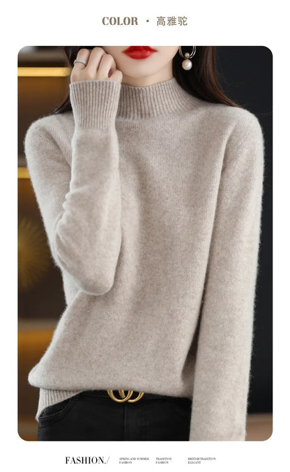 Herbst Winter Frauen Pullover Koreanische Mode Warme Bodenbildung Shirts Halb Hohe Kragen Grundlegende Strickwaren Solide Langarm Pullover