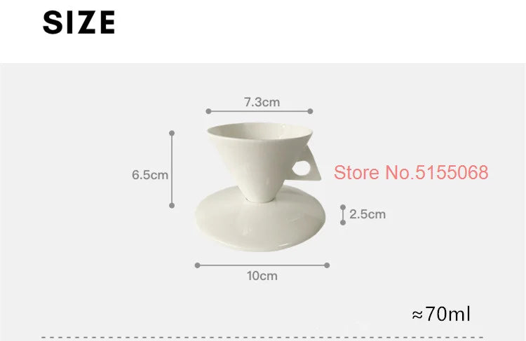 70ml White Cone Coffee Cup And Saucer Set Office Coffeeware Ceramic ESPRESSO Glass Cappuccino Mug Bone China Demitasse Teacup.