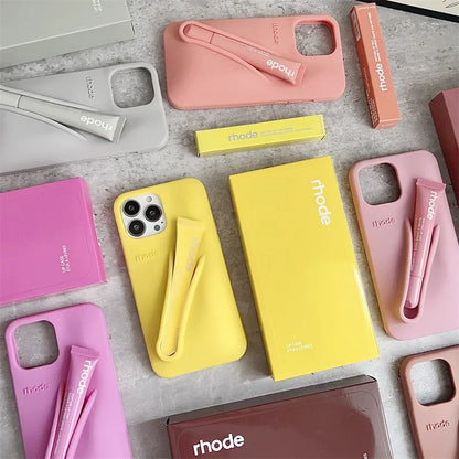 Phone Case for IPhone 15 16 14 13 12 11 Pro Max Plus 17 Air Lip Gloss Holder Silicone Shockproof Cover with Box and Lipstick.