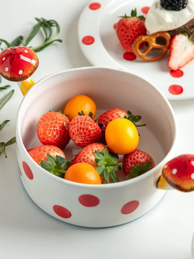 Ceramic Mushroom Western Steak Plate Embossed Amphora Noodle Soup Bowl Cartoon Cute Coffee Cup Home Fruit Dessert Salad Dishes.