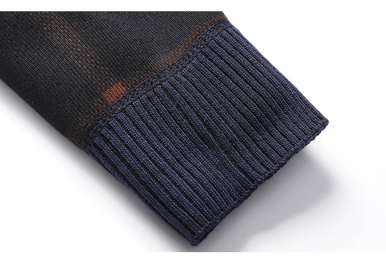 New Autumn Winter Sweaters Men's Velvet Pullover Knitted Bottom Shirts Men's Polo Pullover Wine Red Fleeced Knitwear.