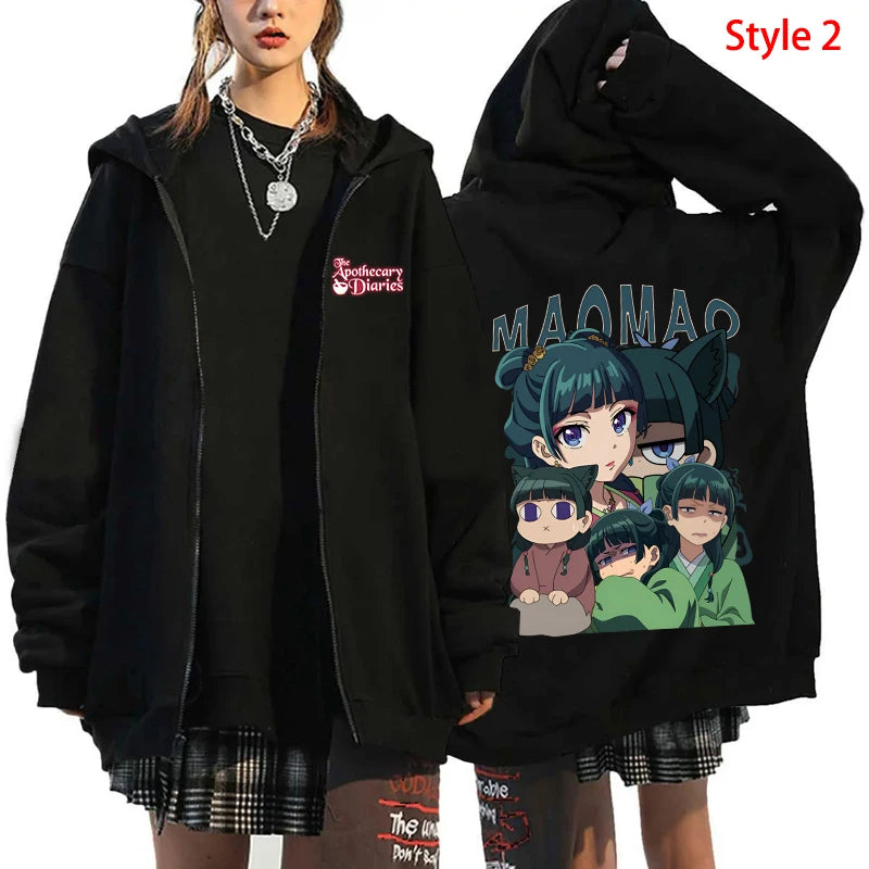 Fashion Unisex Autumn And Winter Coat Anime The Apothecary Diaries Print Zipper Hoodie Anime MAOMAO Casual Zip Long Sleeve Tops.