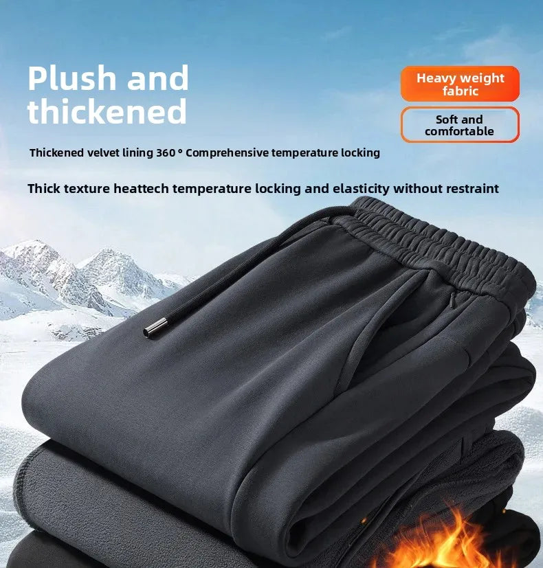 Men's Plus Size Pants Thickened Fleece Lined Thickened Autumn Winter Casual Trousers Loose Warm Outerwear Cold Proof Clothing.