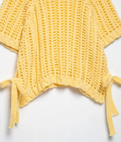 MUJER 2025 Stricken Crop Tops Frau Kurzarm Pullover Gestrickte Kurze Pullover für Frauen Gebunden Strickwaren Mode Damen Pullover.