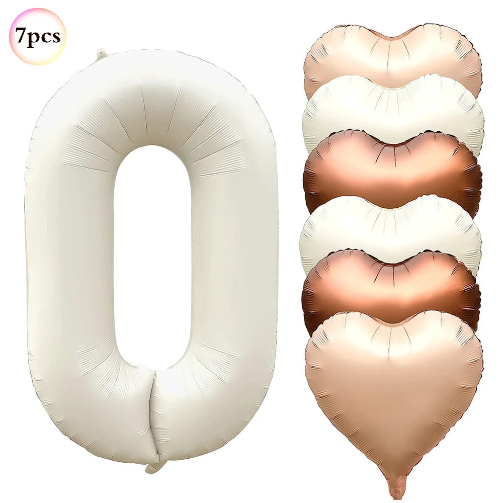 40in Cream Big Number Balloon 18in Three Color Love Foil Helium Balloons Aldult Birthday Set Boys Girls 1st Birthday Decorations