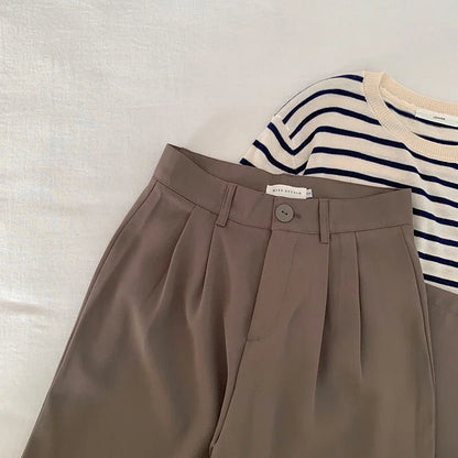 Hohe Taille Frauen Anzug Hosen fallen gerade Büro Damen koreanische Mode Hosen lässig Knopf lose weibliche schwarze Hosen neue 2024