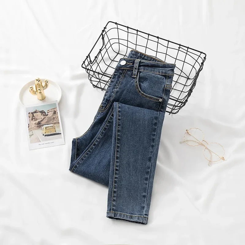 New High-Waisted Slimming Stretch Denim Jeans Women's Autumn/Winter 2021 Outerwear Smooths Your Silhouette Pencil Skinny Trouser.