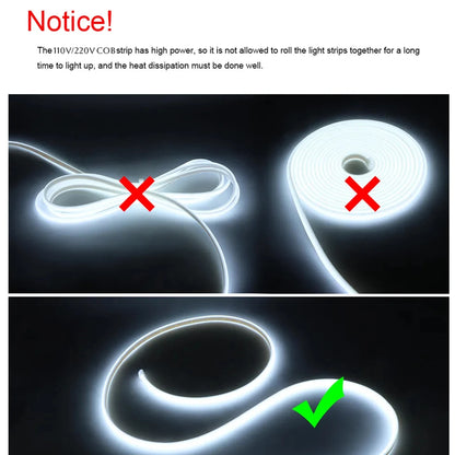 1m-35m Surper Brightness COB LED Strip Light 288LEDs/M RA90 220V Outdoor Waterproof Silicone Tube for Yard Swimming Pool Pathway.