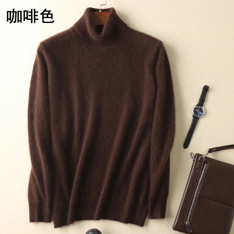 Men's 100% pure Mink Knitted Sweater Turtleneck Large Size Casual Pullover Autumn Winter New Base Shirt Men Warm High Lapels Top