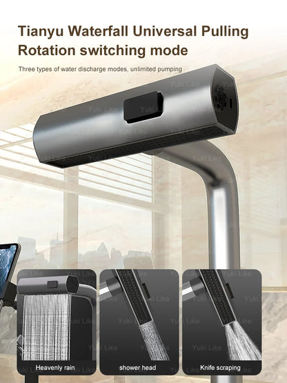 Stainless Steel Kitchen Sink Multifunctional Piano Button Waterfall Spout Faucet Digital Display Screen Dishwashing Basin