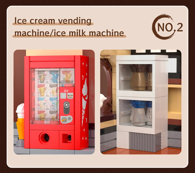 Cada Japanese Sushi HouseBricks Shop LED Japanese Steamed Bun House Building Blocks Summer Cafe cada Toy Street View Series set.