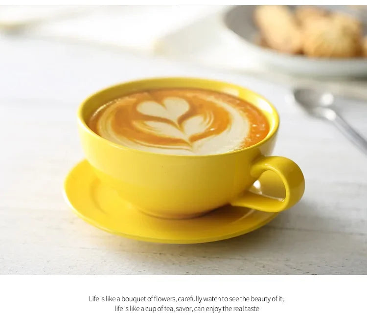 New Design Colourful Coffee Set Coffee Cup and Saucer Underglazed Low Procelain Cappuccino Latte Cup 250ml.