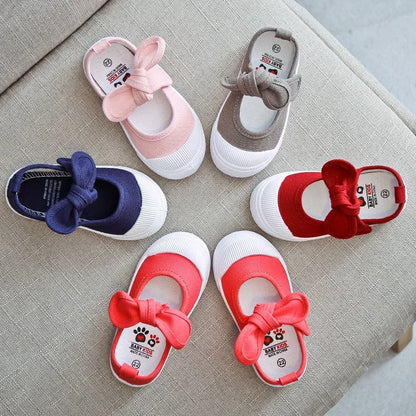 Korean Style Fashion Children Fashion Girls Canvas Shoes Versatile Bow Baby Kids Casual Shoes Simple Classic Candy Color Bowtie.