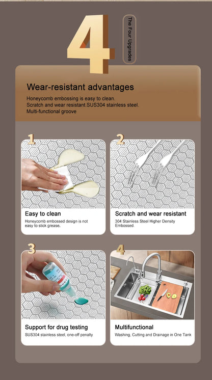 304 Stainless Steel Kitchen Sink Silver Embossed Large Single Slot Home Improvement Multifunction Wash Basin For Kitchen